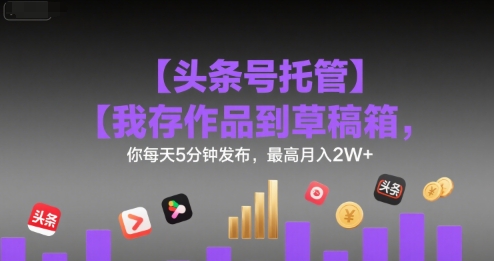 【头条号托管】我存作品到草稿箱，你每天5分钟发布，最高月入2W+【揭秘】-柚子资源网