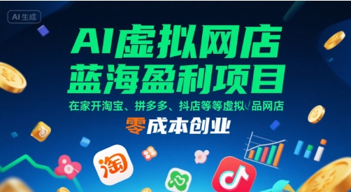 AI虚拟网店蓝海盈利项目，在家开淘宝、拼多多、抖店等虚拟品网店，零成本创业-柚子资源网
