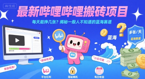 最新哔哩哔哩上B站搬砖项目，每天能挣几张？揭秘一般人不知道的蓝海赛道-柚子资源网