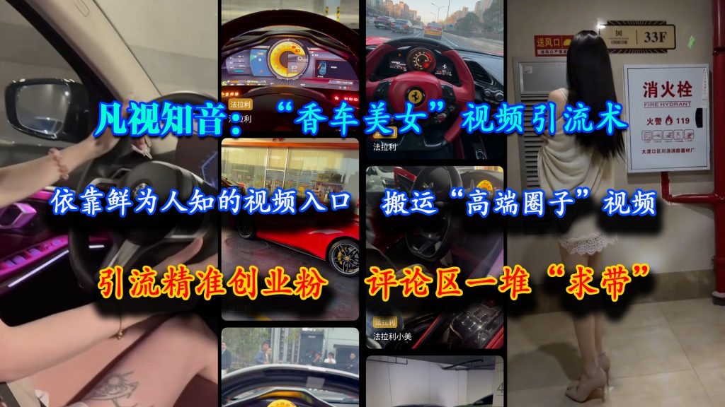 （15199期）凡视知音：“香车美女”视频引流术，依靠鲜为人知的视频入口，搬运“高端圈子”视频，引流精准创业粉，评论区一堆“求带”-柚子资源网