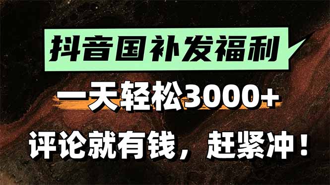 一天轻松3000+，抖音国补福利！评论就有钱，还有额外躺赚！-柚子资源网