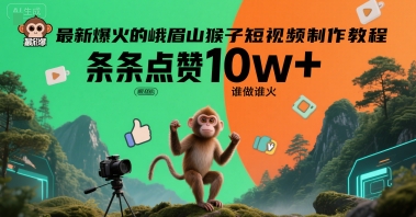 最新爆火的峨眉山猴子短视频制作教程，条条点赞10w+，谁做谁火【教程+提示词】-柚子资源网