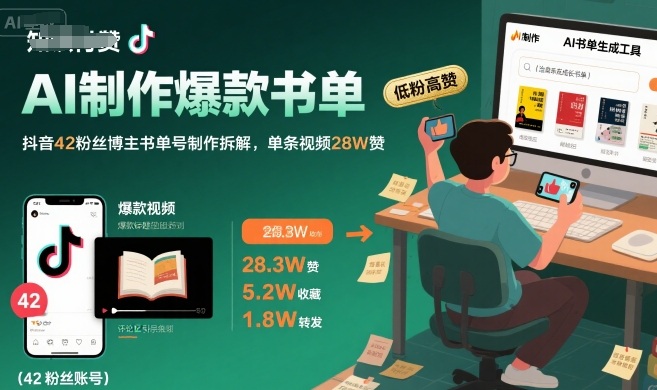 AI制作爆款书单，抖音42粉丝博主书单号制作拆解，单条视频28W赞-柚子资源网