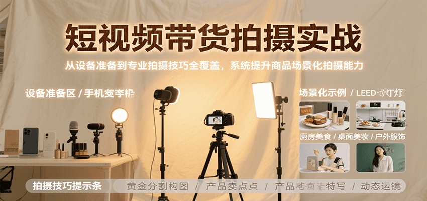 短视频带货拍摄实战，从设备准备到专业拍摄技巧全覆盖，系统提升商品场景化拍摄能力-柚子资源网