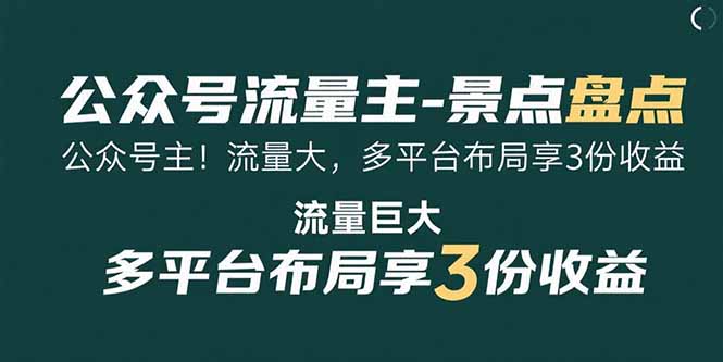 公众号流量主-景点盘点流量巨大多平台布局享3份收益-柚子资源网