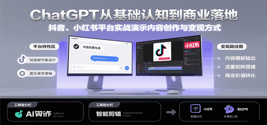 ChatGPT从基础认知到商业落地，实战演示抖音、小红书等平台的内容创作与变现-柚子资源网