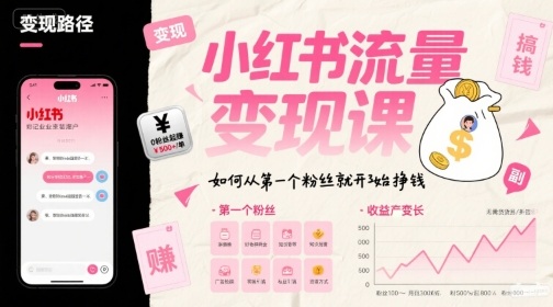 小红书流量变现课，如何从第一个粉丝就开始挣钱-柚子资源网