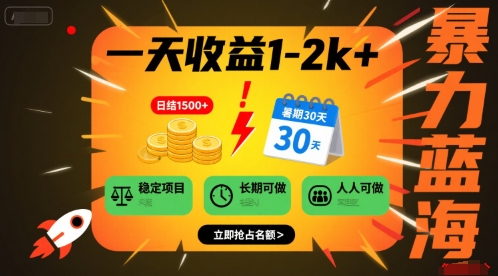 一天收益1-2k+稳定项目，暑期暴力蓝海项目，长期稳定，人人可做【揭秘】-柚子资源网