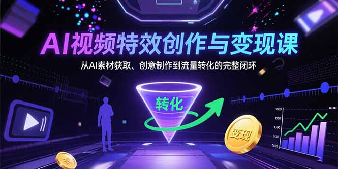 AI视频特效创作与变现课：从AI素材获取、创意制作到流量转化的完整闭环-柚子资源网