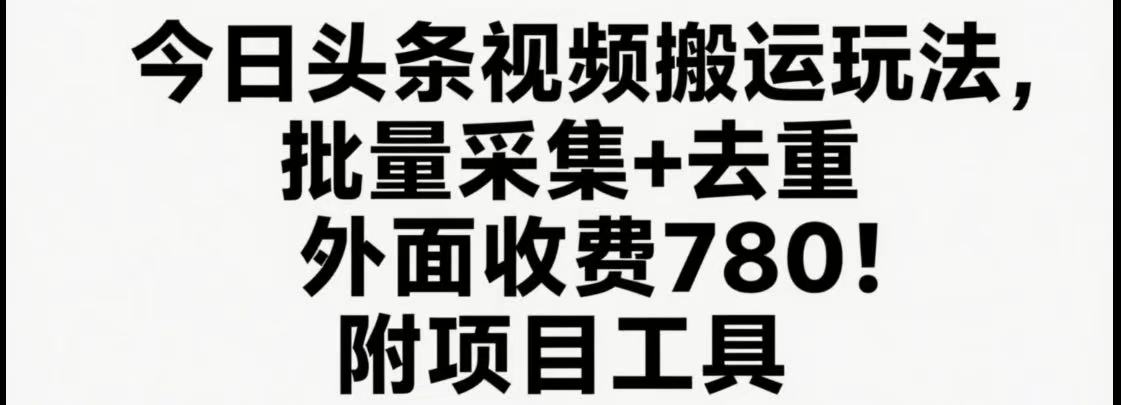 今日头条视频搬运玩法，软件一键去重，轻松日入500+附项目工具-柚子资源网