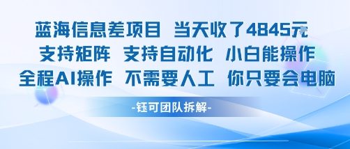 蓝海信息差项目当天收米1k+ 支持矩阵支持自动化小白能操作全程AI操作不需要人工你只要会电脑-柚子资源网