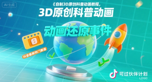自制3D原创科普动画教程，动画还原事件，抖音最新热门赛道，可过伙伴计划-柚子资源网