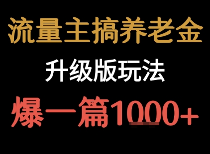 流量主之养老金升级版玩法 爆一篇收益1k+-柚子资源网