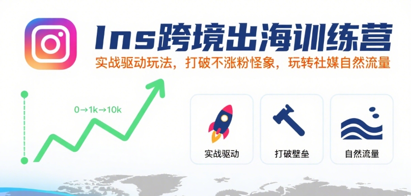 Ins跨境出海训练营，实战驱动玩法，打破不涨粉怪象，玩转社媒自然流量-柚子资源网