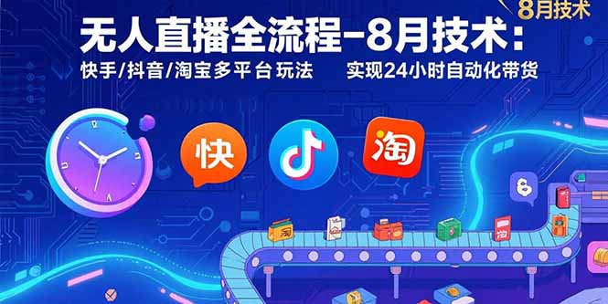 无人直播全流程-8月技术：快手/抖音/淘宝多平台玩法实现24小时自动化带货-柚子资源网