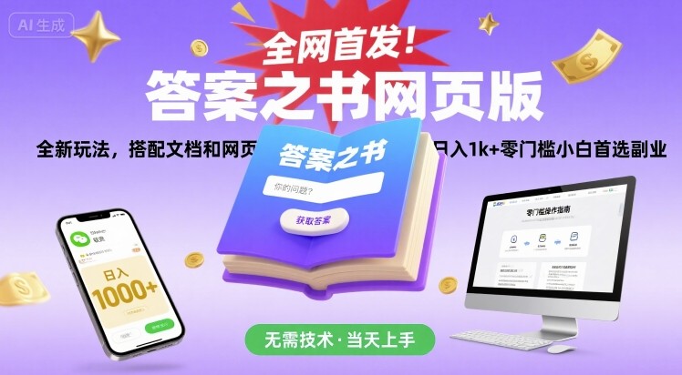 全网首发！答案之书网页版，全新玩法，搭配文档和网页，日入1k+零门槛小白首选副业【揭秘】-柚子资源网
