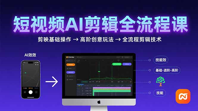 短视频AI剪辑技能，从剪映基础操作到高阶创意玩法，全流程剪辑技术-柚子资源网