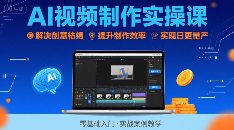 Ai视频制作实操课，解决创意枯竭、效率低下痛点，实现日更量产可持续变现-柚子资源网