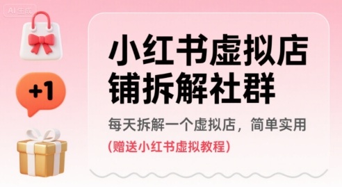 小红书虚拟店铺拆解社群，每天拆解一个虚拟店，简单实用(赠送小红书虚拟教程)-柚子资源网
