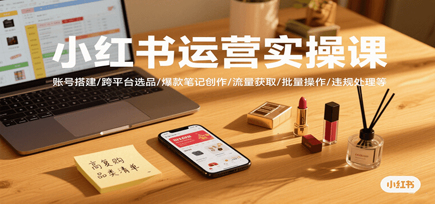 小红书运营实操课，账号搭建/跨平台选品/爆款笔记创作/流量获取/批量操作/违规处理等-柚子资源网