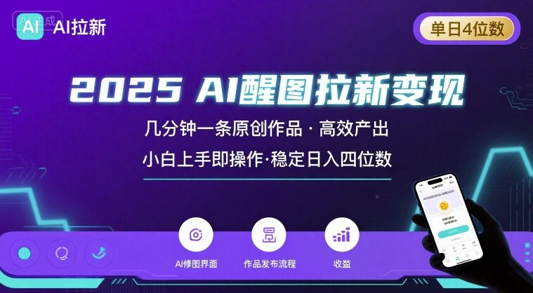2025最强AI醒图拉新，几分钟一条原创作品，单日收入4位数，小白也能上手操作-柚子资源网
