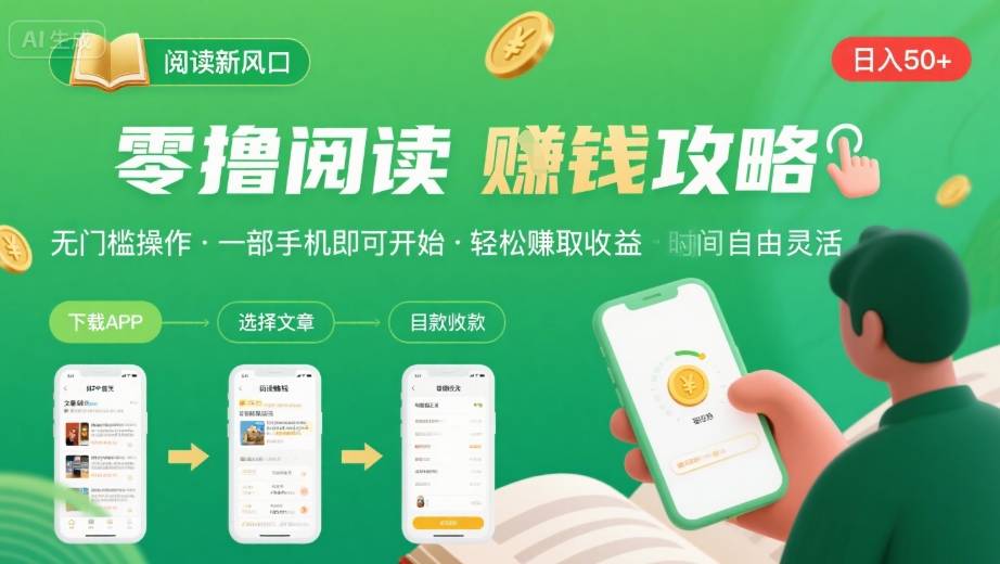 零撸阅读新风口，无门槛轻松挣，一部手机，日入 50-3张【揭秘】-柚子资源网