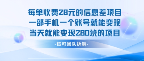 每单收费28米的项目单日能变现280左右一部手机一个账号就能变现-柚子资源网