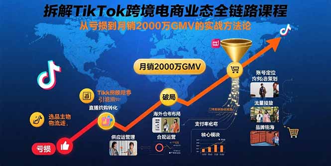 拆解TikTok跨境电商业态全链路课程：从亏损到月销2000万GMV的实战方法论-柚子资源网