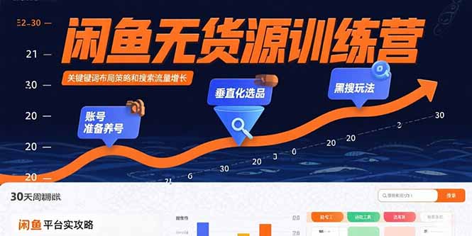 闲鱼无货源训练营：账号准备养号/垂直化选品/黑搜玩法，0基础30天盈利指南-柚子资源网