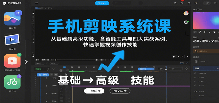 手机剪映系统课，从基础到高级功能，含智能工具与四大实战案例，快速掌握视频创作技能-柚子资源网