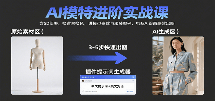AI模特进阶实战课：含SD部署、换背景换色，讲模型参数与服装案例，电商AI绘画高效出图-柚子资源网