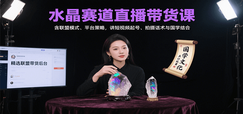 水晶赛道直播带货课：含联盟模式、平台策略，讲短视频起号、拍摄话术与国学结合-柚子资源网
