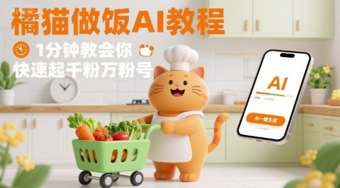 有趣的橘猫买菜做饭视频，用AI一键搞定，1分钟教会你，快速起千粉万粉号-柚子资源网