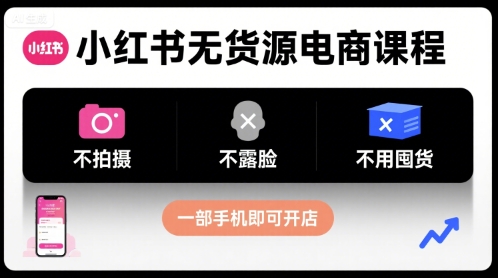 小红书无货源电商课程，不拍摄不露脸不用囤货，一部手机即可开店-柚子资源网
