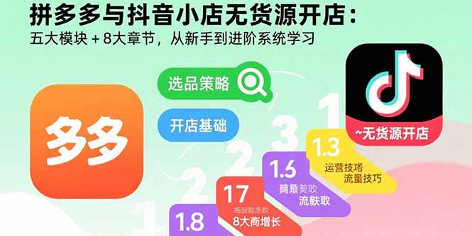 拼多多与抖音小店无货源开店：五大模块+8大章节，从新手到进阶系统学习-柚子资源网