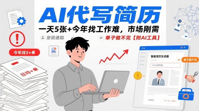 AI代写简历，一天5张+今年找工作难，市场刚需，单子做不完【附AI工具】-柚子资源网