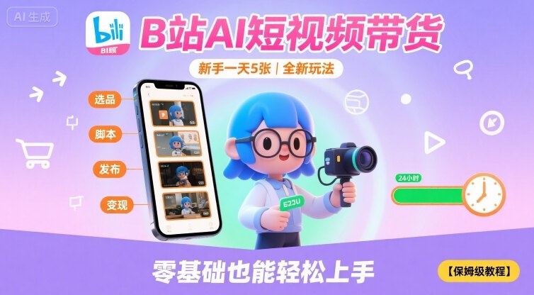 B站AI短视频带货，新手一天5张，全新玩法【保姆级教程】-柚子资源网
