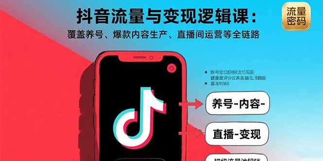 抖音流量与变现逻辑课：覆盖养号、爆款内容生产、直播间运营等全链路-柚子资源网