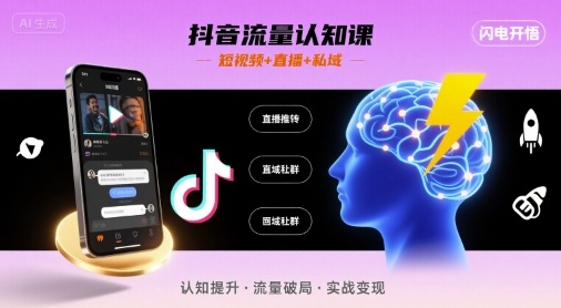 抖音流量认知课，短视频+直播+私域，认知提升，闪电开悟-柚子资源网
