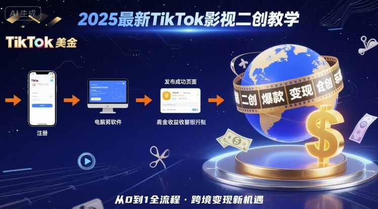2025年最新TikTok影视二创教学，从注册到发布撸美金全流程，跨境变现新机遇-柚子资源网
