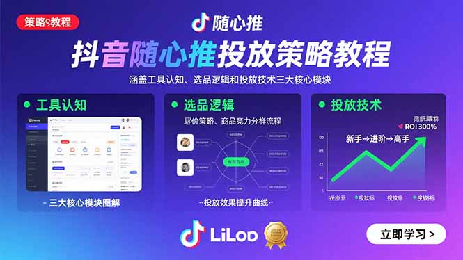 抖音随心推投放策略教程：涵盖工具认知、选品逻辑和投放技术三大核心模块-柚子资源网