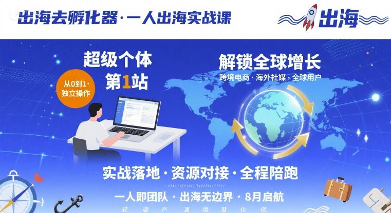 出海去孵化器，一人出海实战课，​超级个体第1站，解锁全球增长-柚子资源网