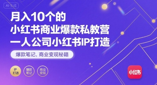 月入10个的小红书商业爆款私教营，一人公司小红书IP打造，爆款笔记，商业变现秘籍-柚子资源网