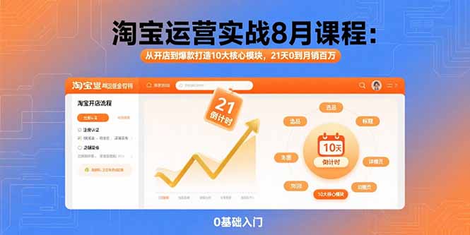 淘宝运营实战8月课程：从开店到爆款打造10大核心模块，21天0到月销百万-柚子资源网