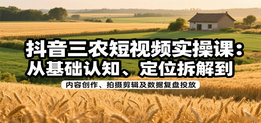 抖音三农短视频实操课：从基础认知、定位拆解到内容创作、拍摄剪辑及数据复盘投放-柚子资源网