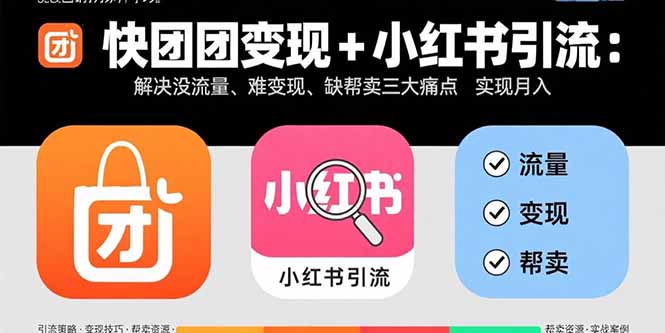 快团团变现+小红书引流：解决没流量、难变现、缺帮卖三大痛点实现月入3w+-柚子资源网