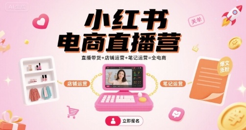 小红书电商直播营，直播带货+店铺运营+笔记运营=全电商-柚子资源网
