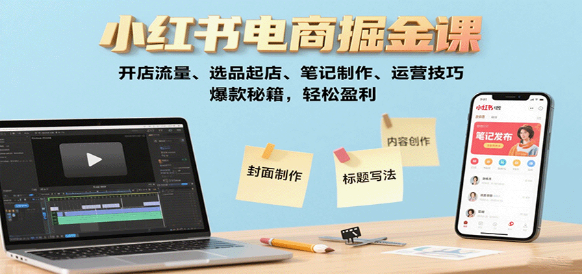 小红书电商掘金课：开店流量、选品起店、笔记制作、运营技巧，爆款秘籍，轻松盈利-柚子资源网