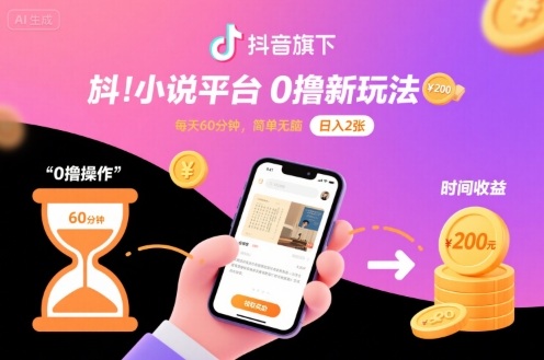 抖音旗下小说平台0撸新玩法，每天挂G60分钟，简单无脑，日入2张【揭秘】-柚子资源网