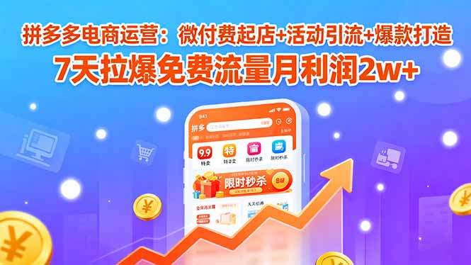拼多多电商运营：微付费起店+活动引流+爆款打造7天拉爆免费流量月利润2w+-柚子资源网